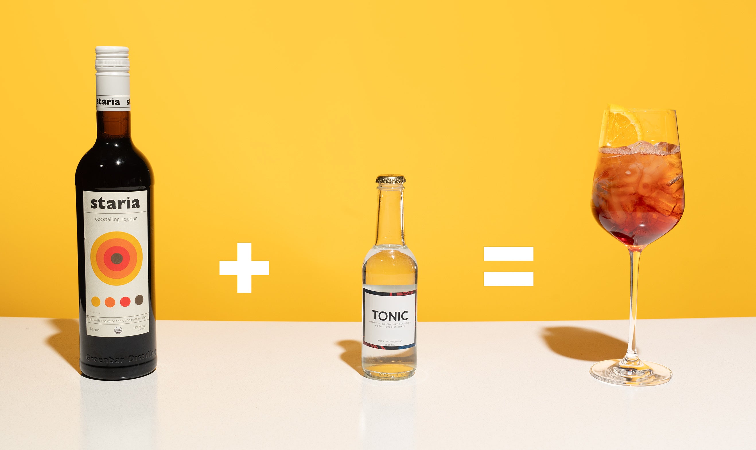 Staria spritz recipe - bottle - tonic - finished drink