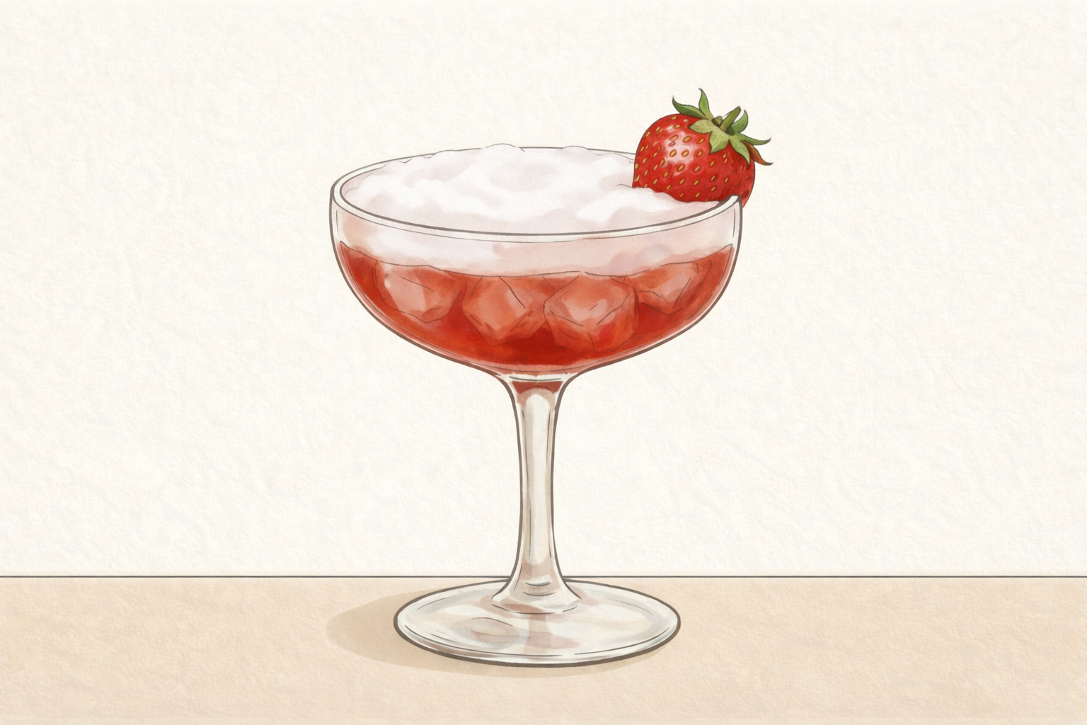 Cocktail in a glass with a strawberry on a light background
